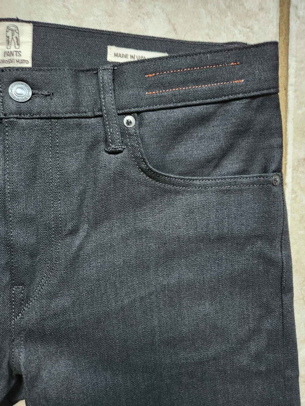 NWOT KATO’ Hiroshi Kato The Pen Slim Jeans 33x33 Black Raw Selvedge Denim USA